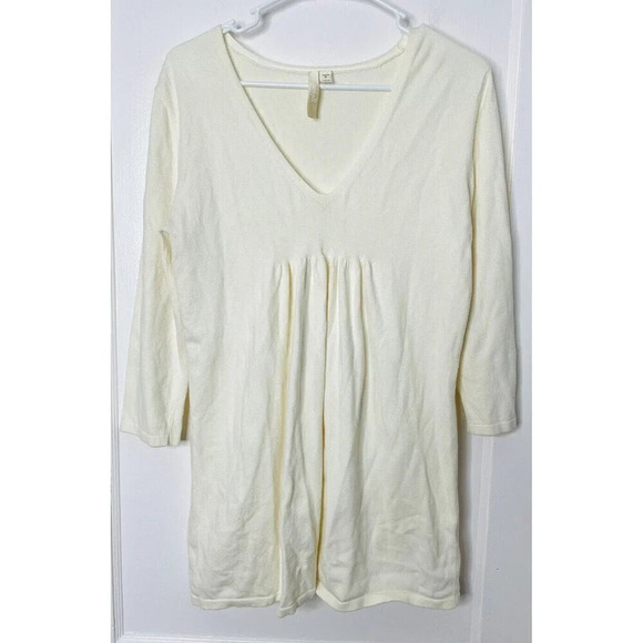Pure Jill Womens Knit Sweater Sz M Ivory Pleated Long Sleeve Stretch Minimalist - Picture 1 of 8